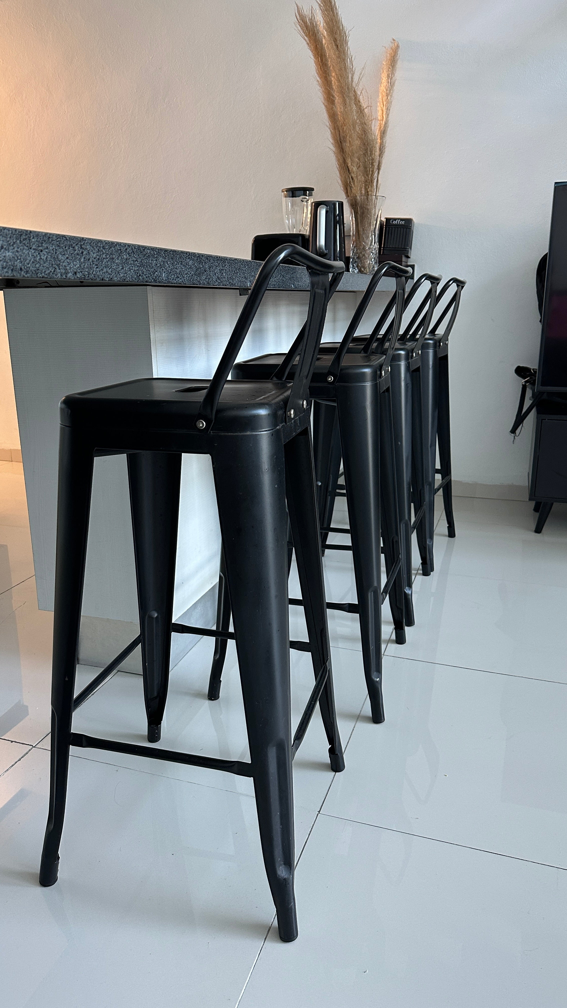 Set 4 Bancos Metálico Alto Tolix Originales Cromado Negro