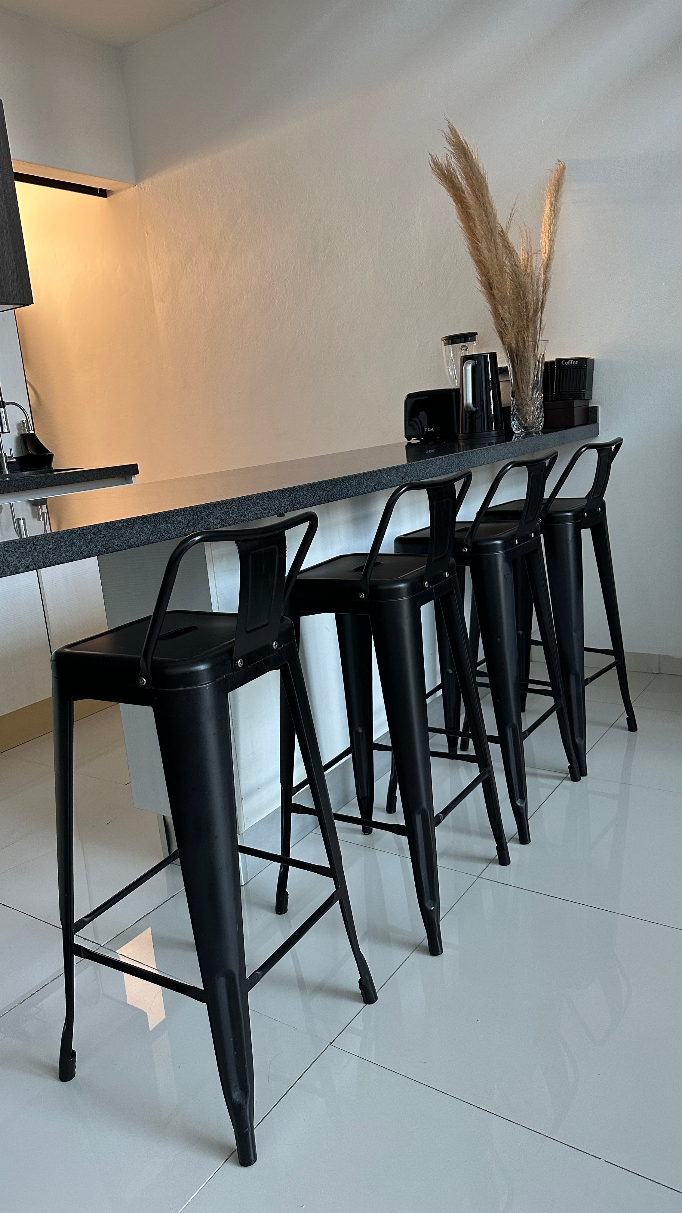 Set 4 Bancos Metálico Alto Tolix Originales Cromado Negro